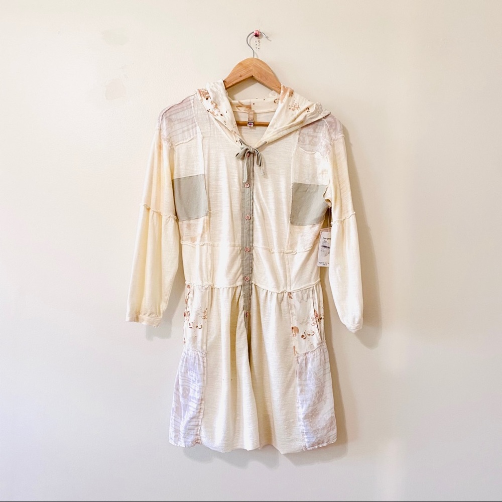 Free People patchwork hoodie tunic top medium